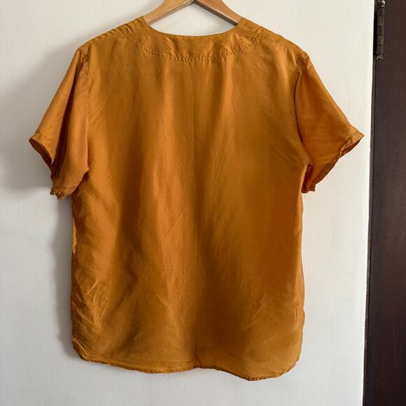90's Vintage OSCAR de la RENTA | Deep Mustard Silk Baseball Style Shirt | Medium - Picture 2 of 6
